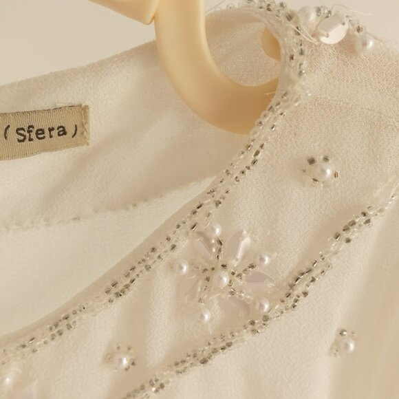 Sfera Elegant Beaded Off-white Chic Blouse - Size S - Picture 7 of 14
